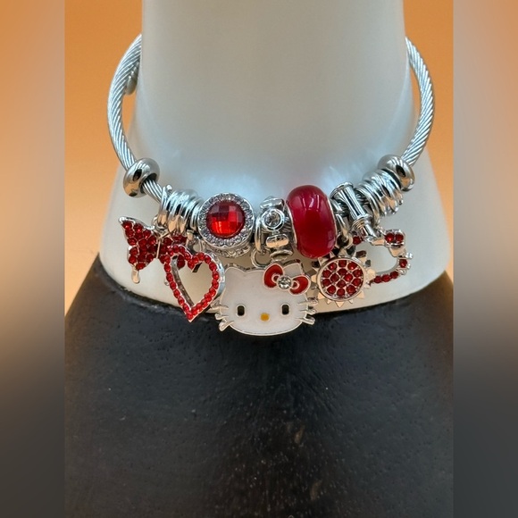 Hello Kitty Silver and Red Charm Bracelet with Playful Accents Adjustable Band - Picture 1 of 8
